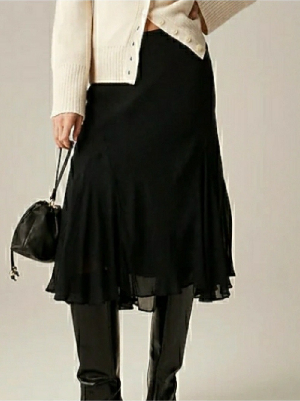 J Crew Gwyneth Flounce Hem Slip Skirt in Black Chiffon NWT size Large